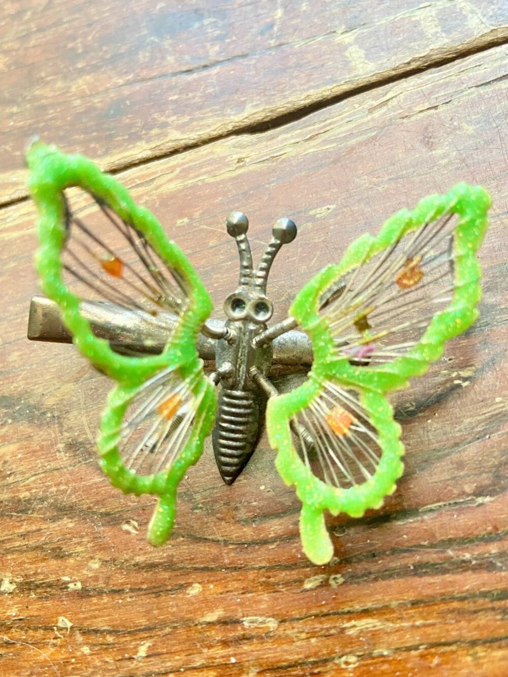Green Fluttering Glitter Butterfly Vintage 90s Hair Clip Barrette Y2K Fairy